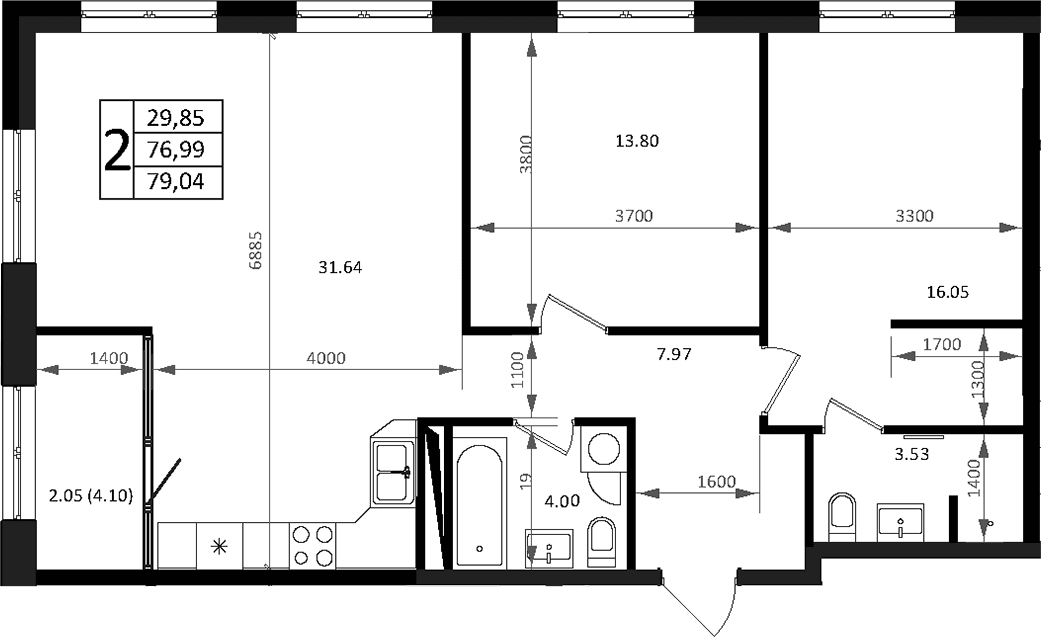 Продается 3-комн. квартира, 76.99 м²