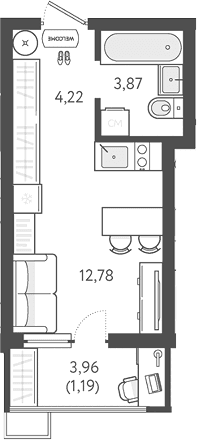 Продается 1-комн. квартира, 20.87 м²