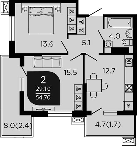 Продается 2-комн. квартира, 51.93 м²