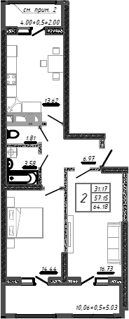 Продается 2-комн. квартира, 57.15 м²