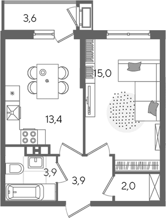 Продается 1-комн. квартира, 38.2 м²