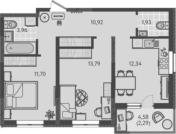 Продается 2-комн. квартира, 54.64 м²