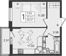 Продается 1-комн. квартира, 32.4 м²