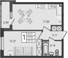 Продается 1-комн. квартира, 37.82 м²