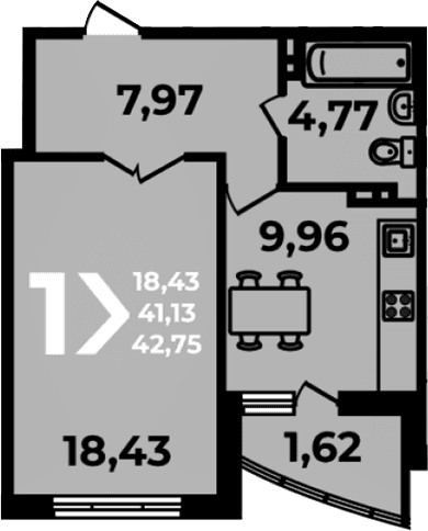 Продается 1-комн. квартира, 41.13 м²