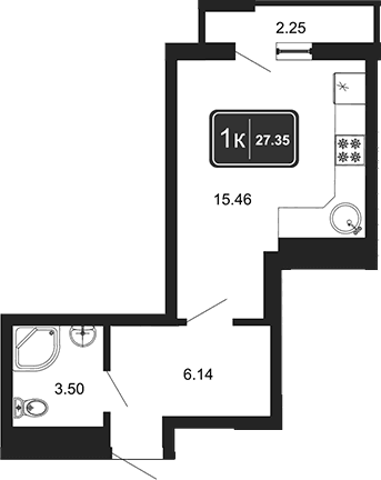 Продается 1-комн. квартира, 22.85 м²