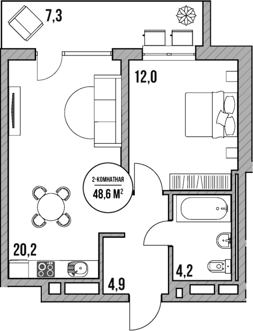 Продается 2-комн. квартира, 41.3 м²