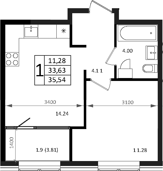 Продается 2-комн. квартира, 33.63 м²