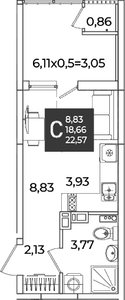 Продается 1-комн. квартира, 18.66 м²
