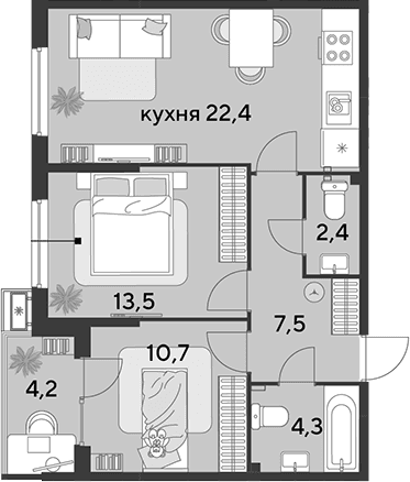 Продается 3-комн. квартира, 60.8 м²