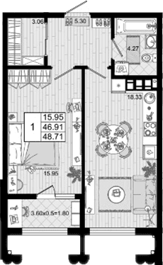 Продается 1-комн. квартира, 46.91 м²