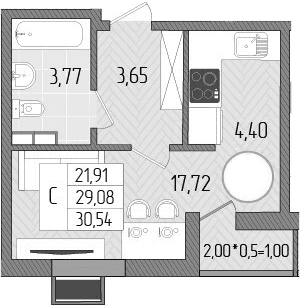 Продается 1-комн. квартира, 29.54 м²
