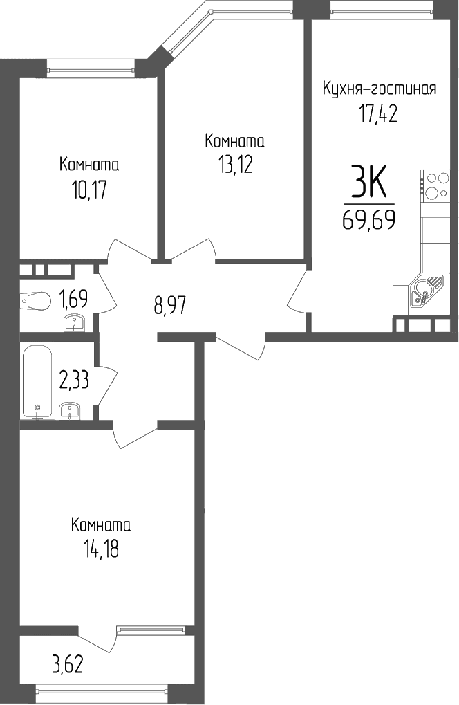 Продается 3-комн. квартира, 67.88 м²