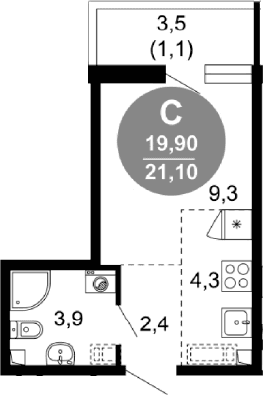 Продается 1-комн. квартира, 19.9 м²