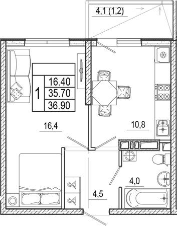 Продается 1-комн. квартира, 35.7 м²
