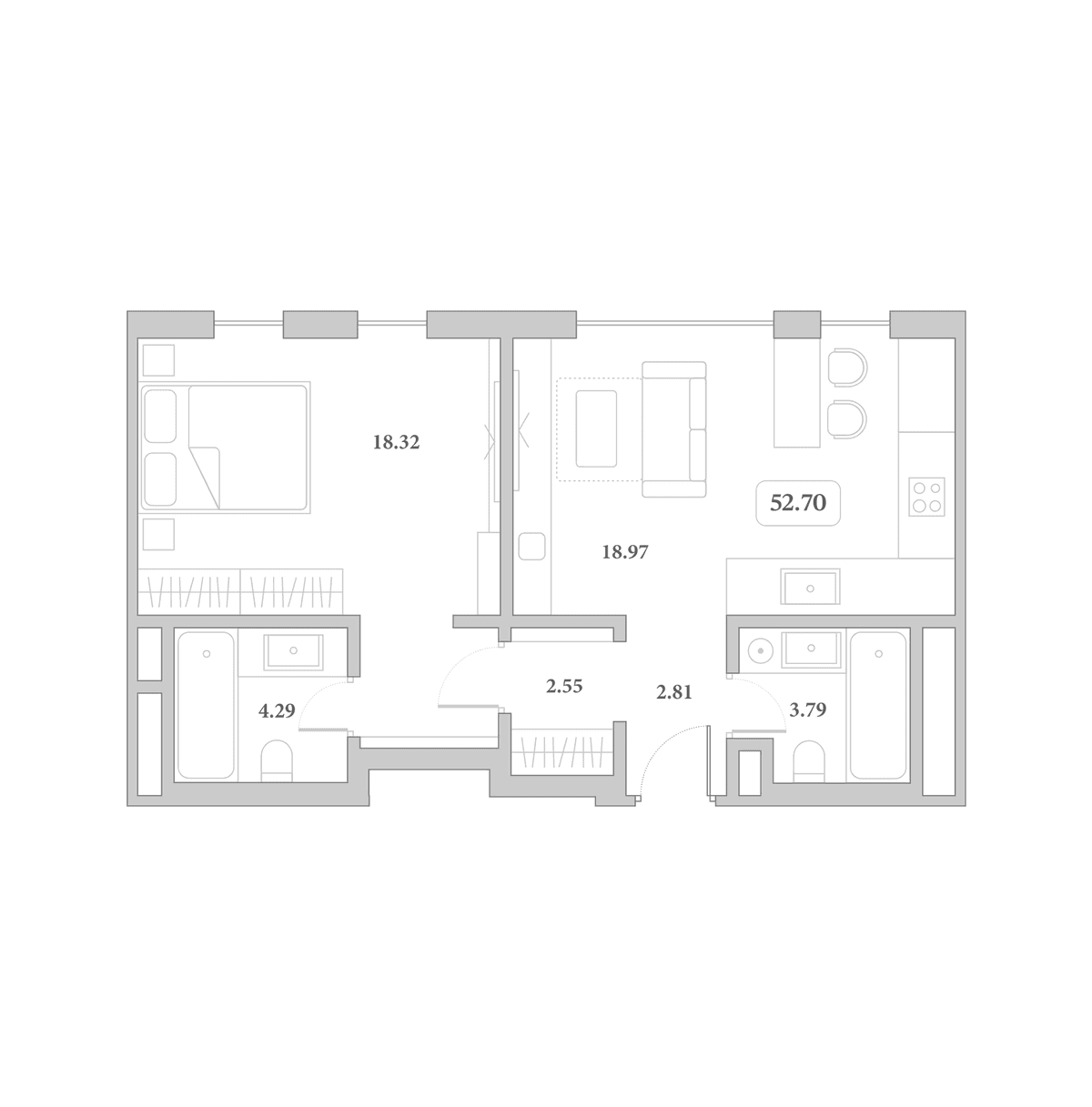 Продается 2-комн. квартира, 52.7 м²
