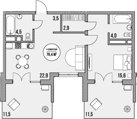 Продается 1-комн. квартира, 53.4 м²