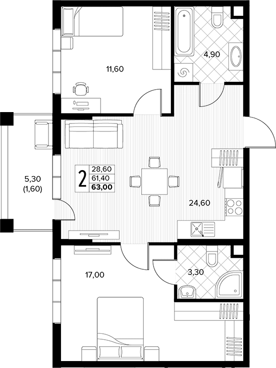 Продается 2-комн. квартира, 61.4 м²
