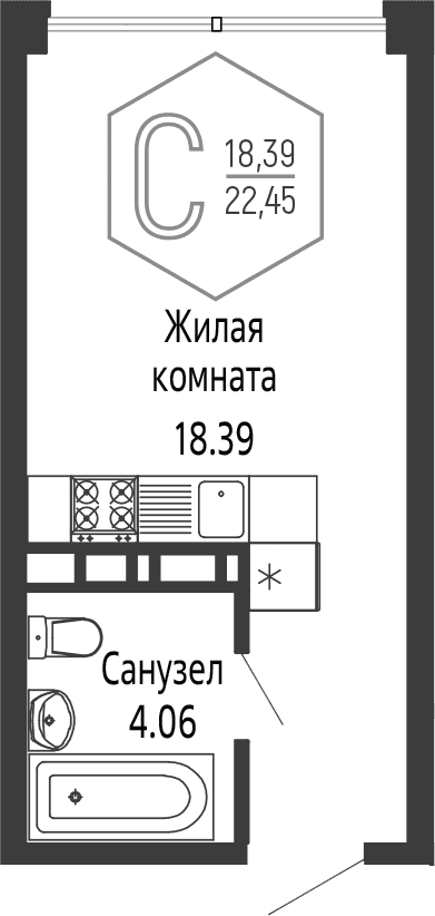Продается 1-комн. квартира, 22.45 м²
