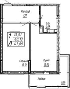 Продается 1-комн. квартира, 40.02 м²