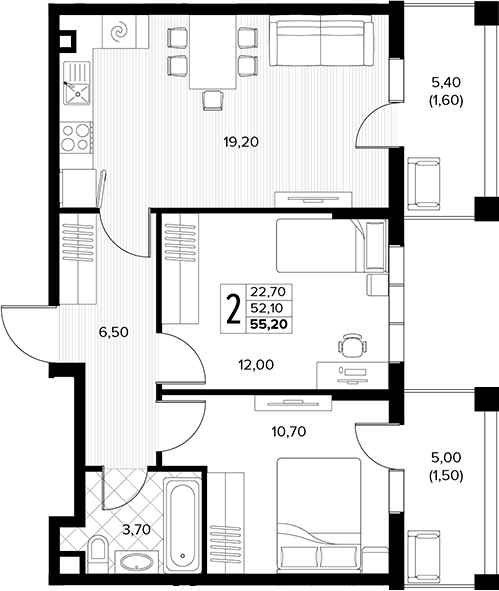 Продается 2-комн. квартира, 52.1 м²