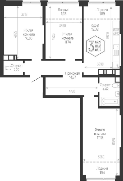 Продается 3-комн. квартира, 81.45 м²