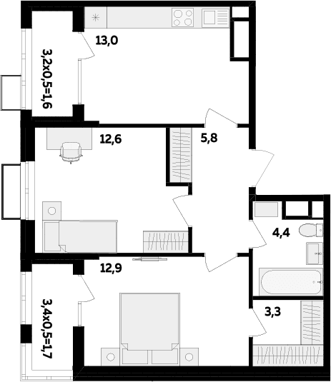 Продается 2-комн. квартира, 52 м²
