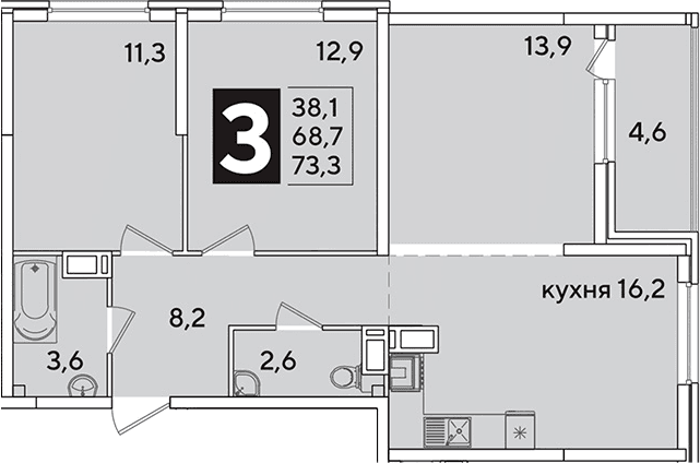 Продается 4-комн. квартира, 68.7 м²
