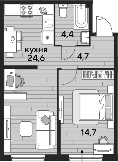 Продается 1-комн. квартира, 48.4 м²