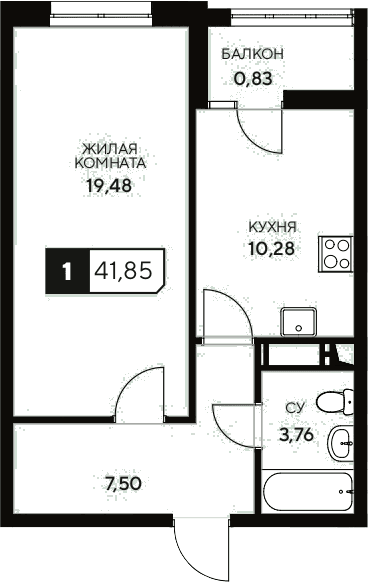 Продается 1-комн. квартира, 41.02 м²
