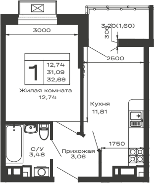 Продается 1-комн. квартира, 31.09 м²