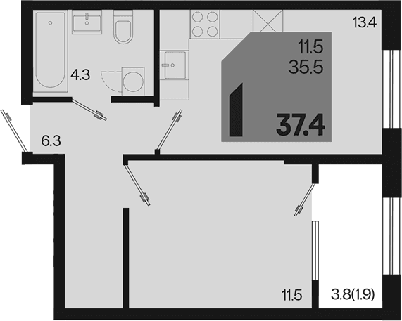 Продается 1-комн. квартира, 35.5 м²