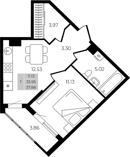 Продается 1-комн. квартира, 35.95 м²