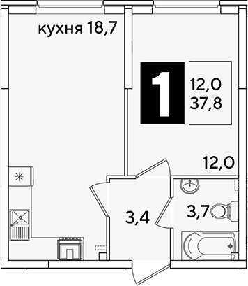 Продается 2-комн. квартира, 37.8 м²