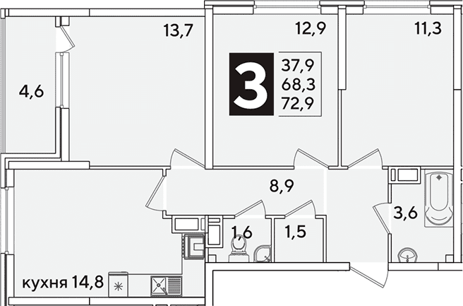Продается 3-комн. квартира, 68.3 м²