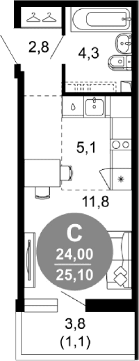 Продается 1-комн. квартира, 24 м²
