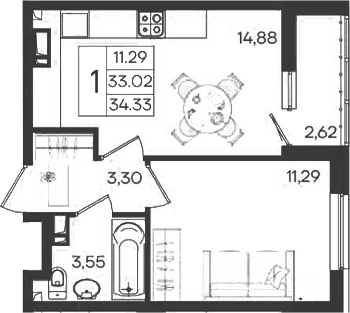 Продается 1-комн. квартира, 33.02 м²
