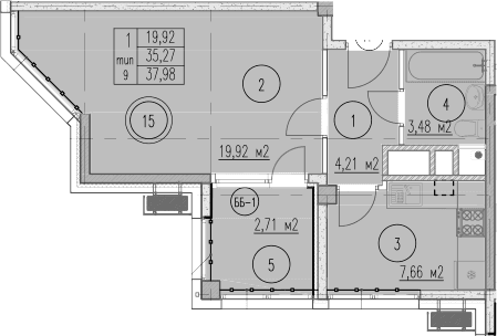 Продается 1-комн. квартира, 35.27 м²
