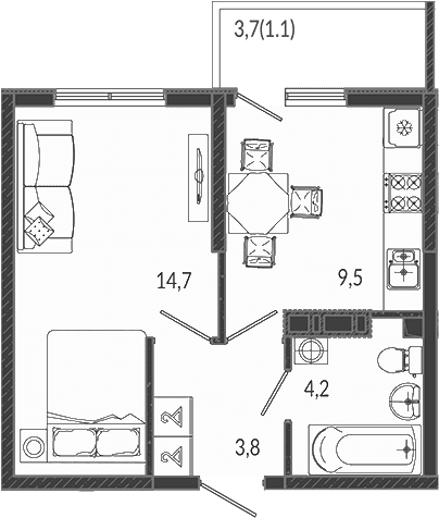 Продается 1-комн. квартира, 32.2 м²