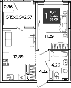 Продается 1-комн. квартира, 32.66 м²