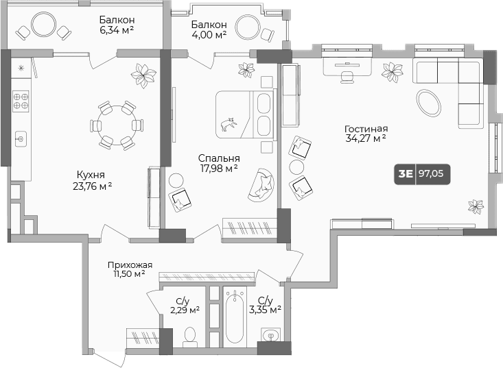 Продается 2-комн. квартира, 93.95 м²