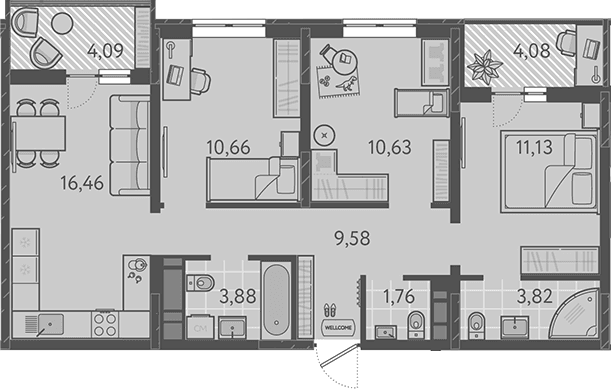 Продается 4-комн. квартира, 67.92 м²