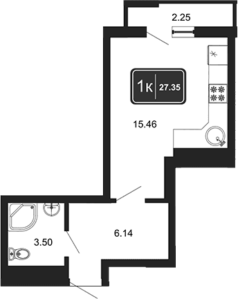 Продается 1-комн. квартира, 25.1 м²