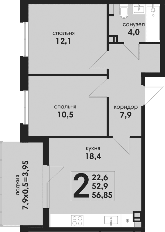 Продается 3-комн. квартира, 52.9 м²