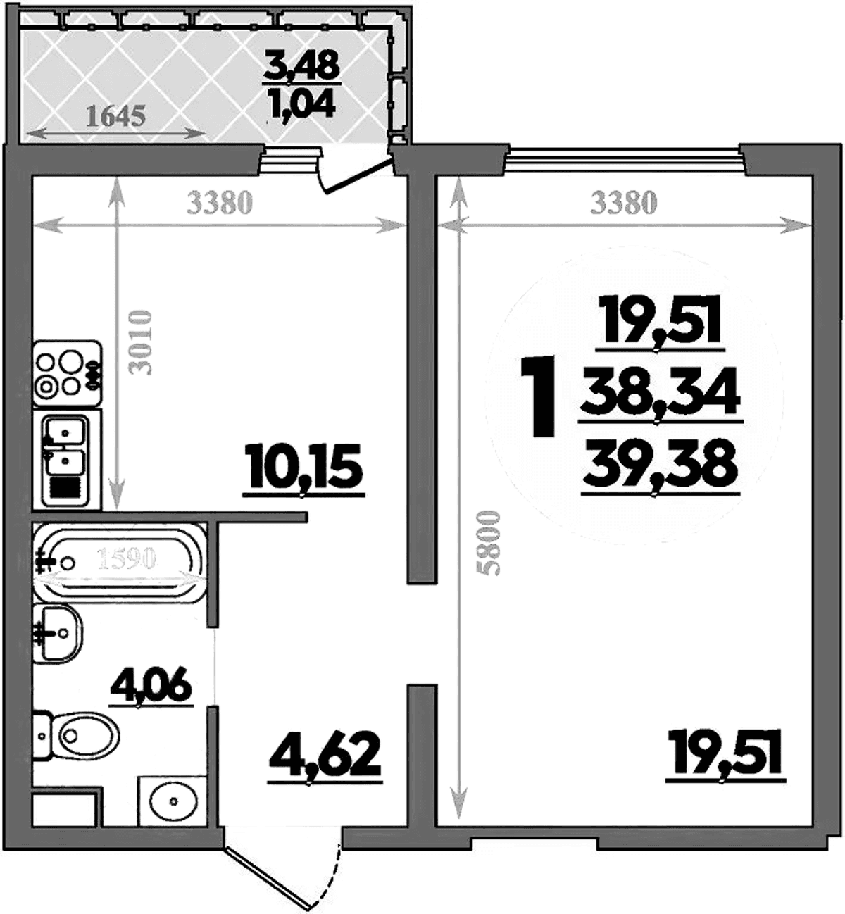 Продается 1-комн. квартира, 38.34 м²