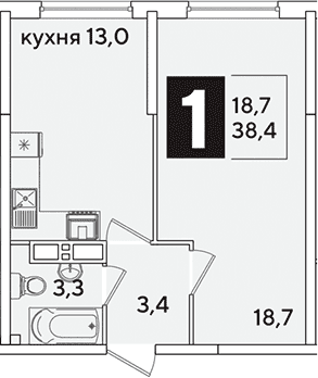 Продается 1-комн. квартира, 38.4 м²