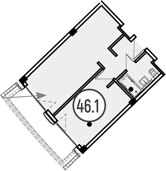 Продается 1-комн. квартира, 46.1 м²