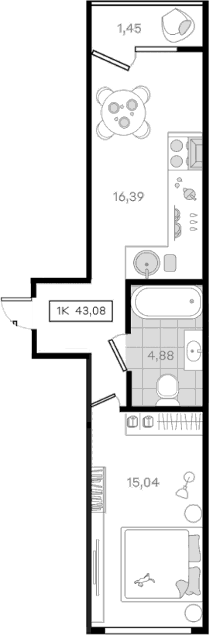 Продается 1-комн. квартира, 41.63 м²