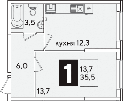 Продается 1-комн. квартира, 35.5 м²