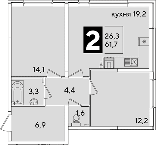 Продается 3-комн. квартира, 61.7 м²
